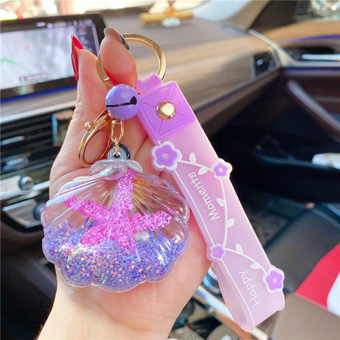 Wholesale Creative starfish floating bottle keychain acrylic oil quicksand car student backpack small gift ornaments