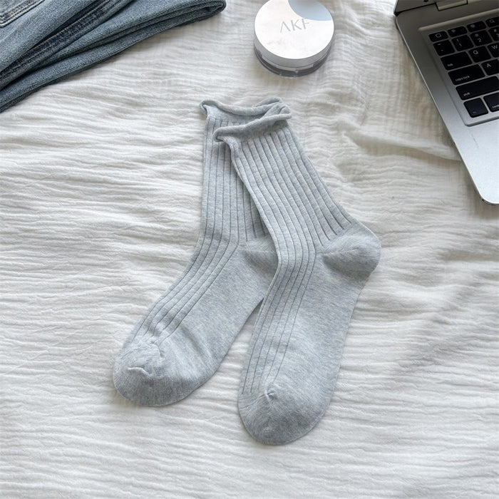 Wholesale Curled edge drawstring socks, stacked socks, middle tube cotton socks