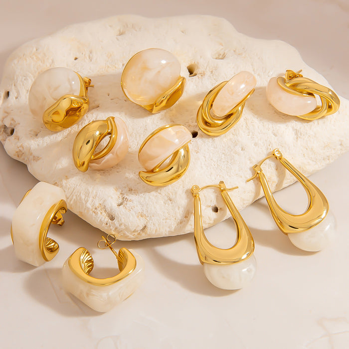 Wholesale Stainless Steel Earrings European and American Hot-Selling U-Shaped Water Drop Retro Earrings Fashionable Small C-Shaped Contrasting Color Ball Earrings