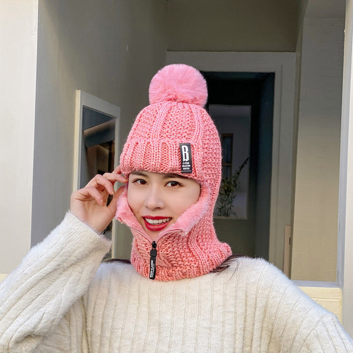 Wholesale Winter Women's Knitted Velvet Pullover Ear Protection Hat Zipper Scarf Fashionhat JDC-FH-JW001