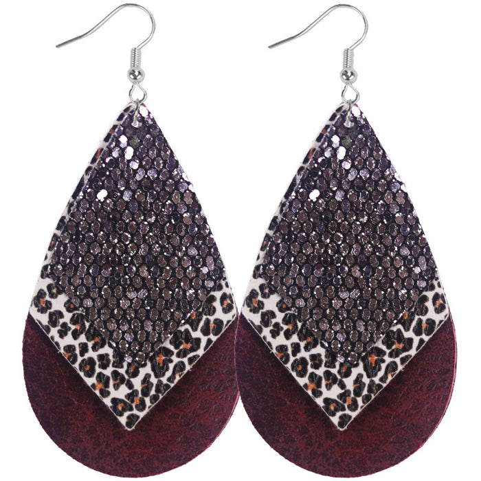 Wholesale Bohemian Style Multi-Layered Classic Leopard Print Sequin Women' s Leather Earrings Available in Multiple Colors