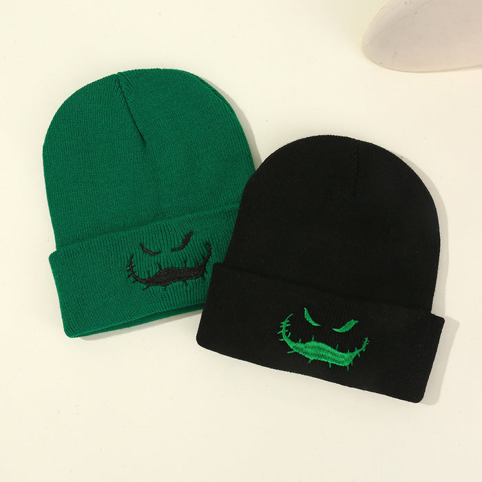 Wholesale Christmas Eve Knitted Hat Knitted Hat  Ghost Face Hat Green Cold Hat