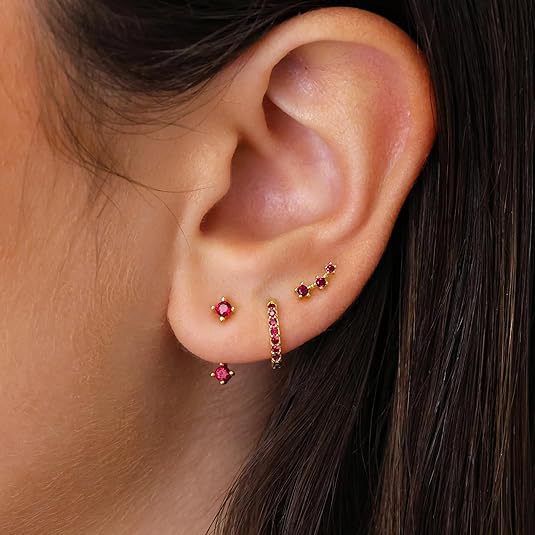 Wholesale Fashion and versatile accessories, copper inlaid with colorful zircon earrings, elegant temperament, perforated earrings