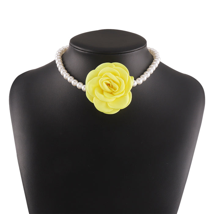 Wholesale Camellia Flower Pearl Necklace Colorful Rose Earrings Bracelet JDC-NE-QianDi020