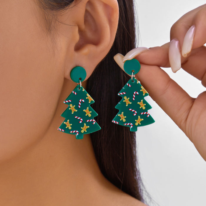 Wholesale Christmas earrings multi-color lights gingerbread man cane Christmas tree acrylic printed earrings