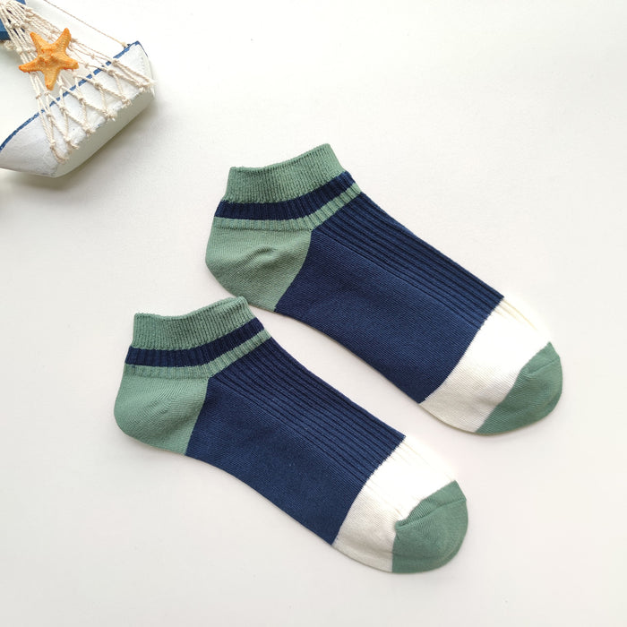 Wholesale Color blocked striped socks, pure cotton low cut boat socks, sports socks