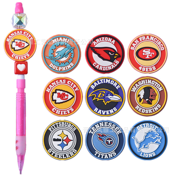 Wholesale 50pcs Rugby team series beads ballpoint pen beaded accessories fun stationery cartoon accessories detachable