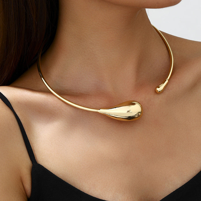 Wholesale Exaggerated Necklace Drop-Shaped Metal Glossy Accessories Necklace