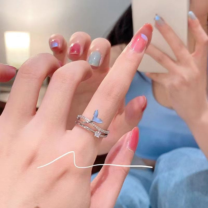 Wholesale Silver fishtail ring, personality element ring, open mouth ring, ins, niche design, index finger ring