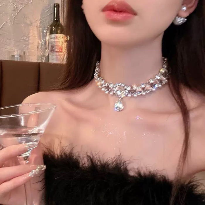 Wholesale Diamond-Encrusted Water Drop Necklace choker necklace for Women