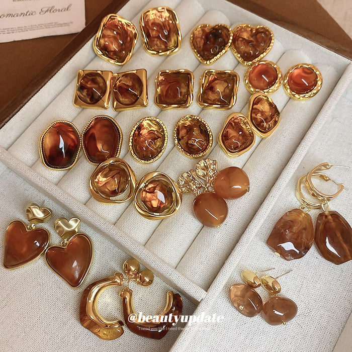 Wholesale  silver needle geometric irregular resin earrings heart earrings