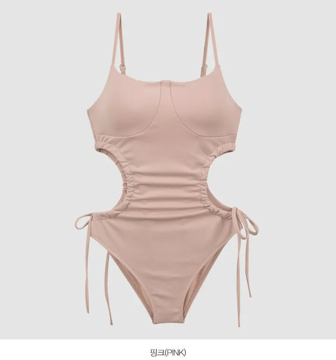 Wholesale Solid color minimalist drawstring slimming one-piece swimsuit for women