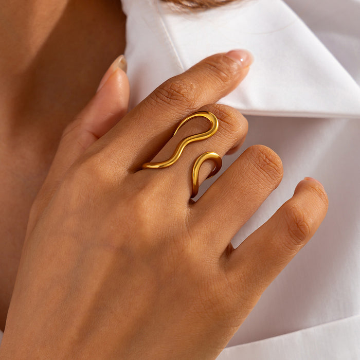 Wholesale Simple irregular lava opening smooth Ring set niche hollow arc design ring