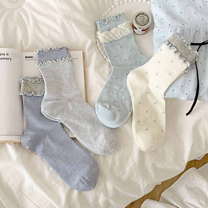 Wholesale Boneless socks with rolled edges and polka dot midsole cotton socks, simple and versatile socks