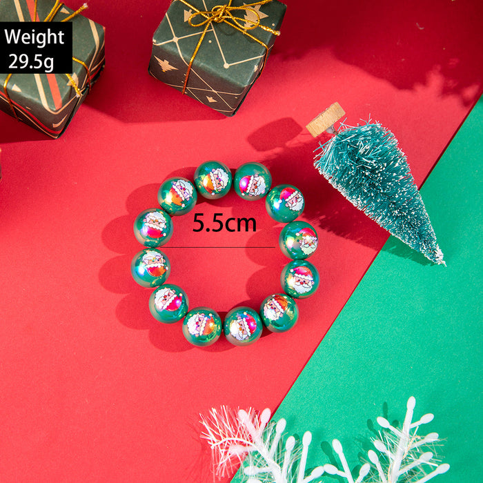 Wholesale Resin Beaded Bracelet with Snowman Bell Print Colorful Round Beads Christmas Jewelry Accessory MOQ≥2