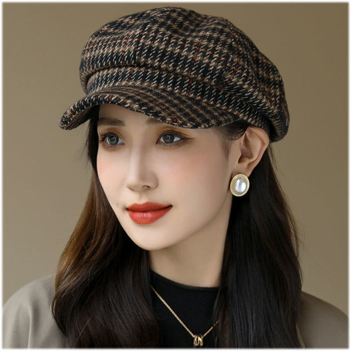 Wholesale Fashion hat women's all-match winter octagonal hat women's round face autumn and winter warm hat