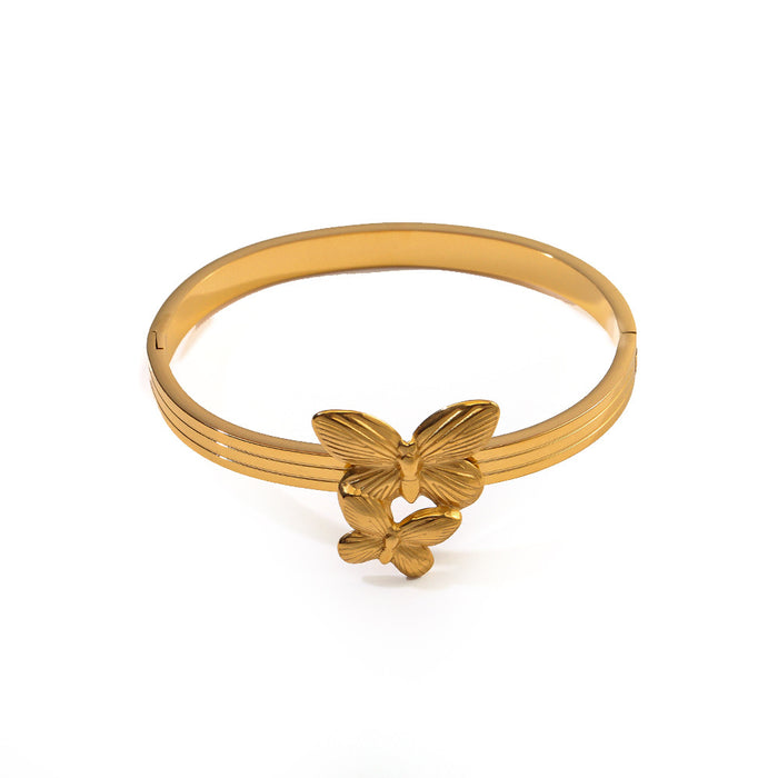 Wholesale Cross border popular personalized double-layer butterfly stainless steel bracelet, high-end butterfly bracelet, color preservation wholesale