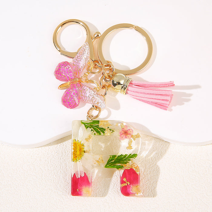 Wholesale Glue Dried Flower English 26 Letter Keychain Daisy Petal Letter Keychain  Pendant