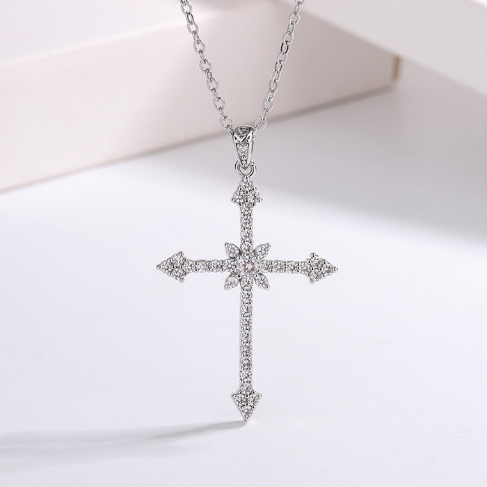 Wholesale Cross necklace, light luxury, niche, high-end texture, zircon collarbone chain