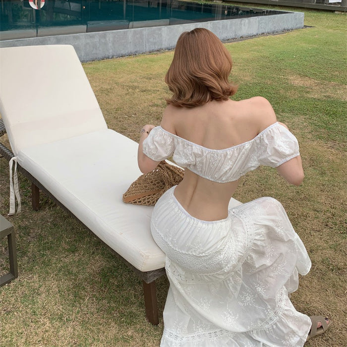 Wholesale Sexy three piece bikini patchwork elastic waist casual long skirt