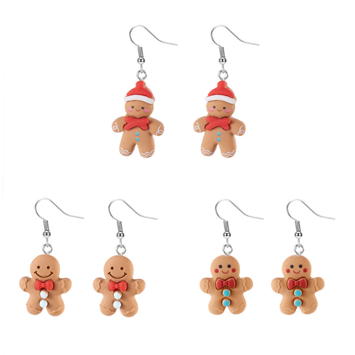 Wholesale Christmas Resin Cute Gingerbread Man Earrings