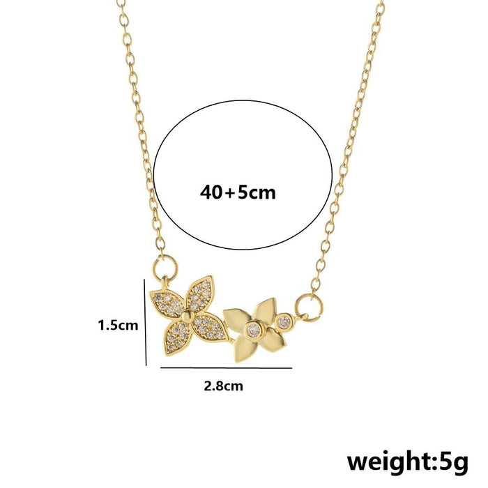 Wholesale New flower plated real gold inlaid diamond titanium steel necklace, niche, light luxury, exquisite fashion, versatile collarbone chain