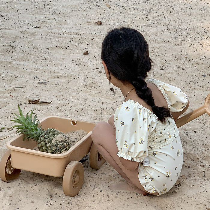 Wholesale New niche retro floral bubble sleeve quick drying swimsuit one-piece swimsuit