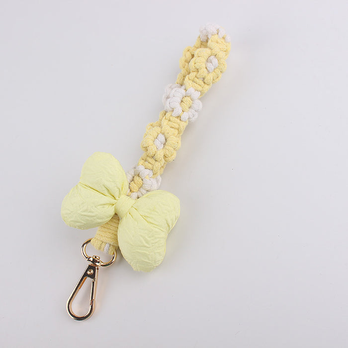 Wholesale Cotton-Filled Bow Mobile Phone Pendant Braided Mobile Phone Chain Small  Flower Braided Rope Keychain Bag