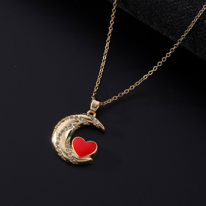 Wholesale Oil Dripping Love Moon Copper Necklace JDC-NE-ShangY032