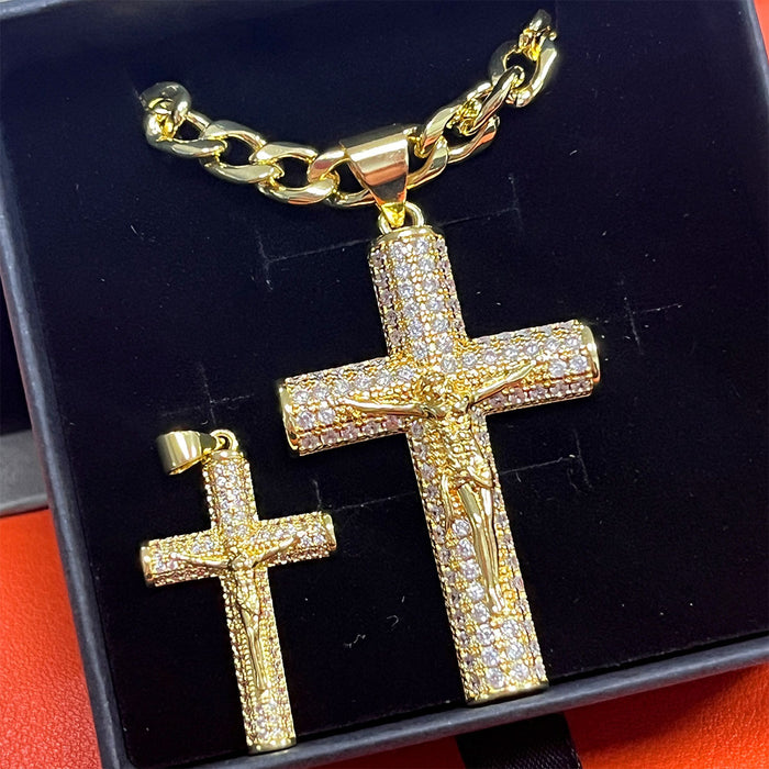 Wholesale Diamond-encrusted cross full diamond gold-plated pendant necklaces