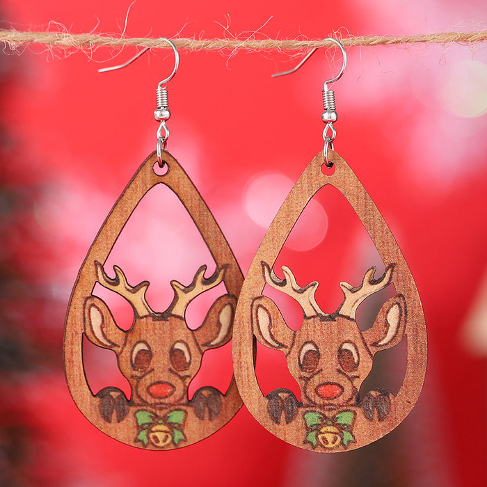 Wholesale Christmas Elk Hollow Stainless Steel Ear Hook Earrings