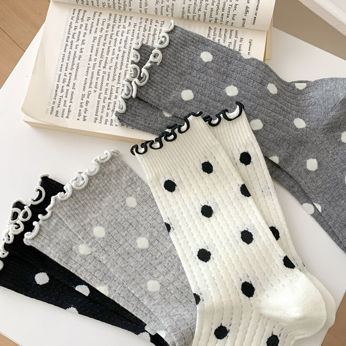 Wholesale Socks, polka dot versatile, mid tube socks, mesh stacking socks, cotton stacking socks, individually packaged