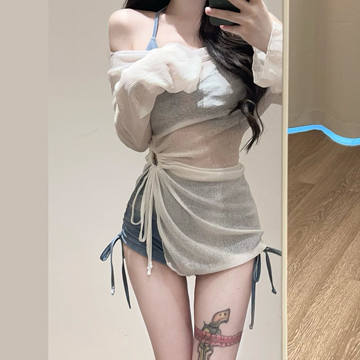 Wholesale Tie dye split bikini top sexy swimsuit three piece set