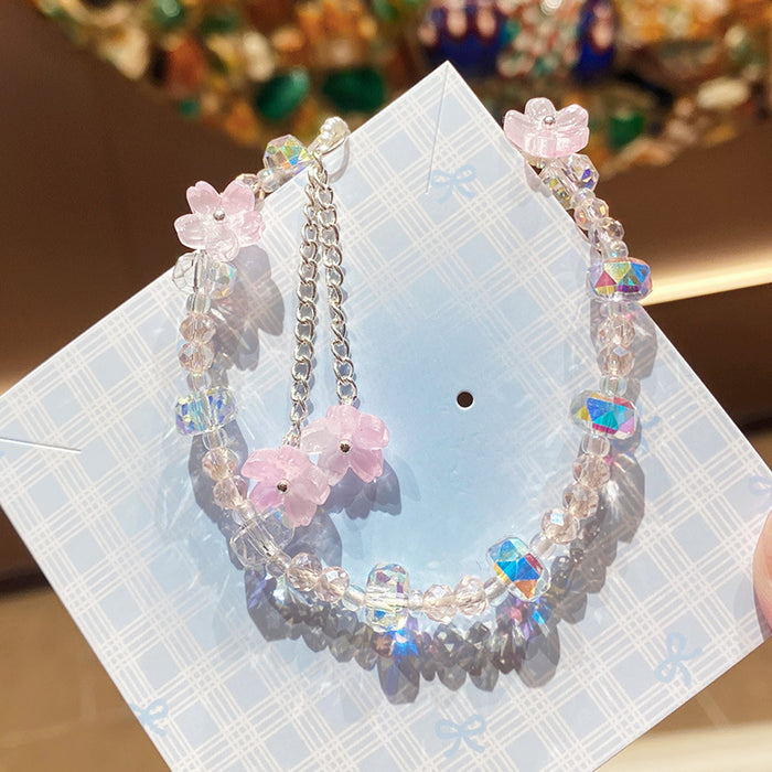 Wholesale Pink Flower Imitation Crystal Bracelet Stylish Gift Jewelry Accessory MOQ≥3