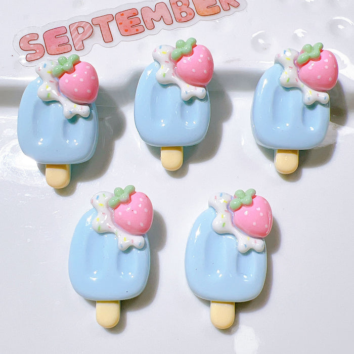 Wholesale Cute Strawberry Popsicle Resin Patch Handmade Material Cream Glue Mobile Phone Case Hair Accessories Shoe Buckle Accessories