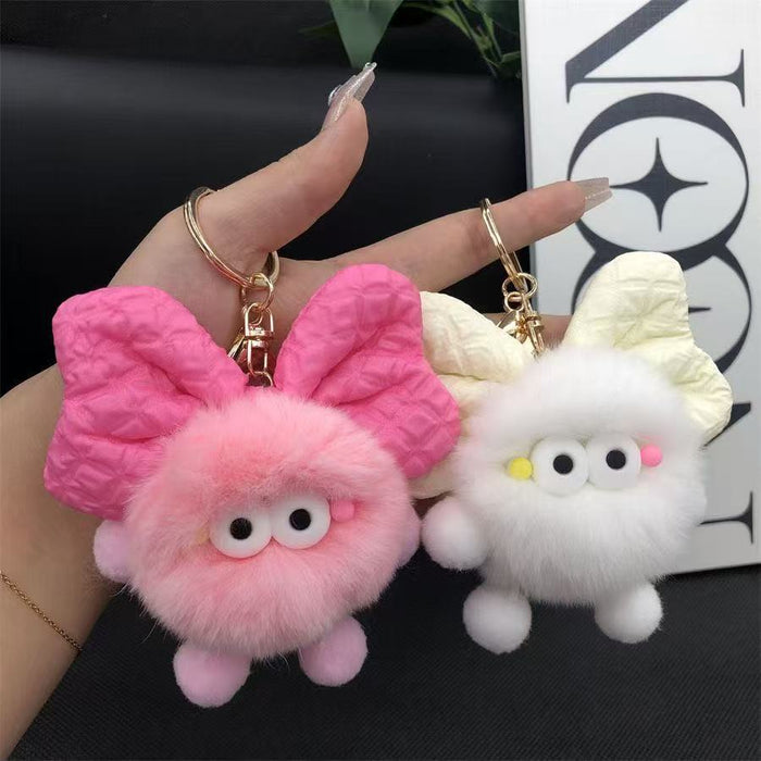 Wholesale Cute plush butterfly knot charcoal ball pendant keychain
