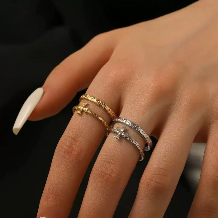 Wholesale Vintage Cross Ring Titanium Steel Gold Adjustable Unisex Fashion Accessory MOQ: 2