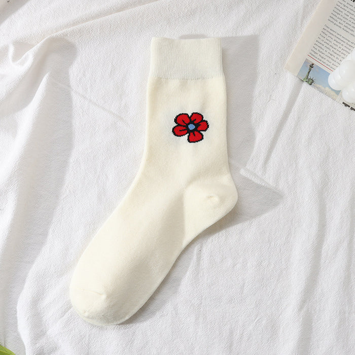 Wholesale Mid length socks, flower cotton socks, cartoon comfortable and breathable calf socks
