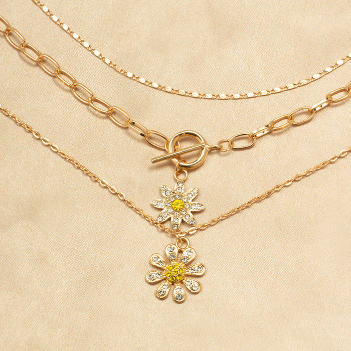 Wholesale New Product Full Diamond Flower Necklace Jewelry Set Fashionable and Personalized Multi Layer Necklace