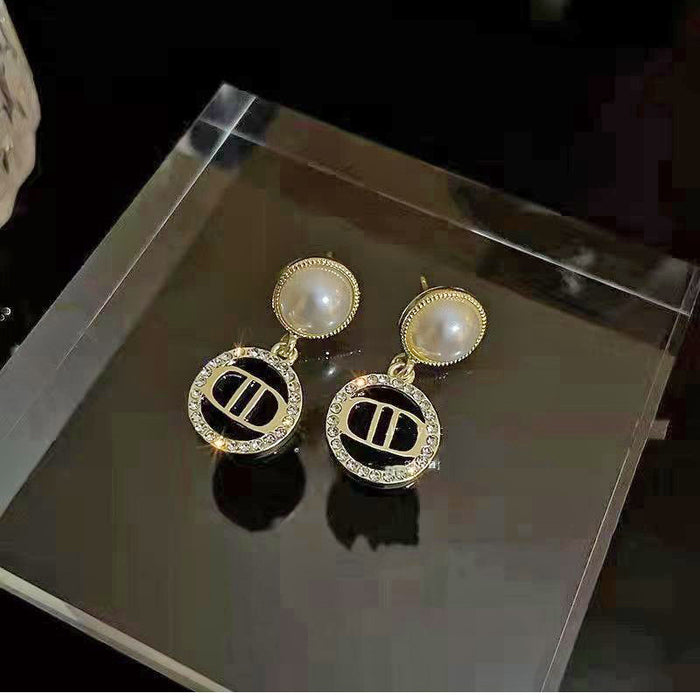 Wholesale Vintage Pearl Diamond Letter Stud Earrings JDC-ES-YuHang014