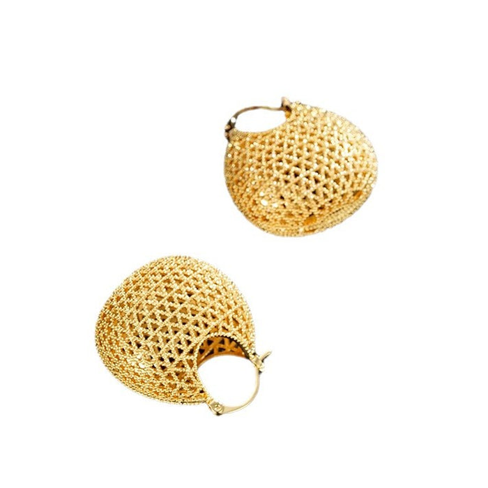 Wholesale  Mesh Hollow Earrings  Retro Hollow Ball Earrings Women's Copper Plated Real Gold  Earrings