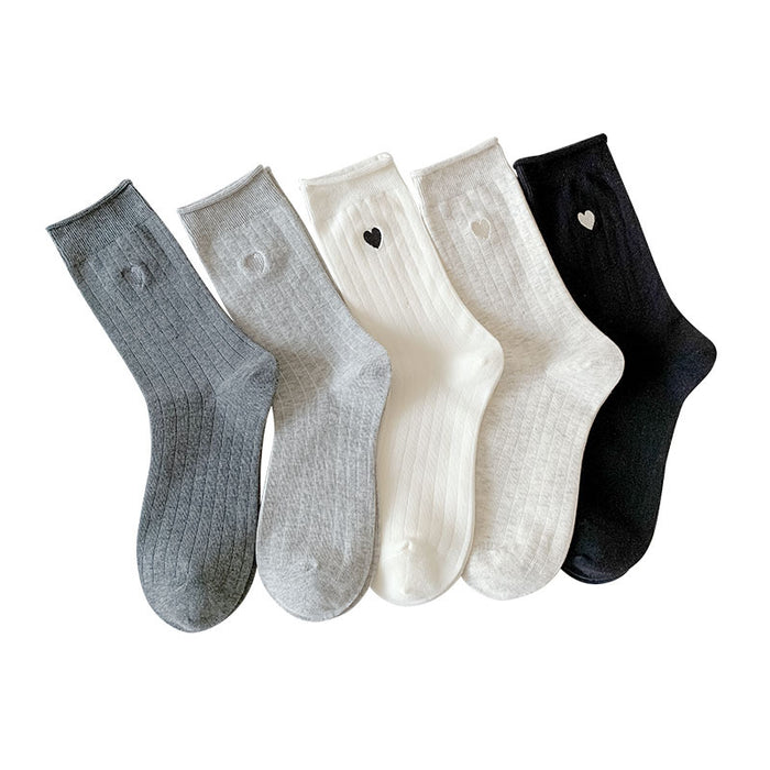 Wholesale New socks with rolled edges, stacked socks, cotton, heart-shaped embroidery, versatile