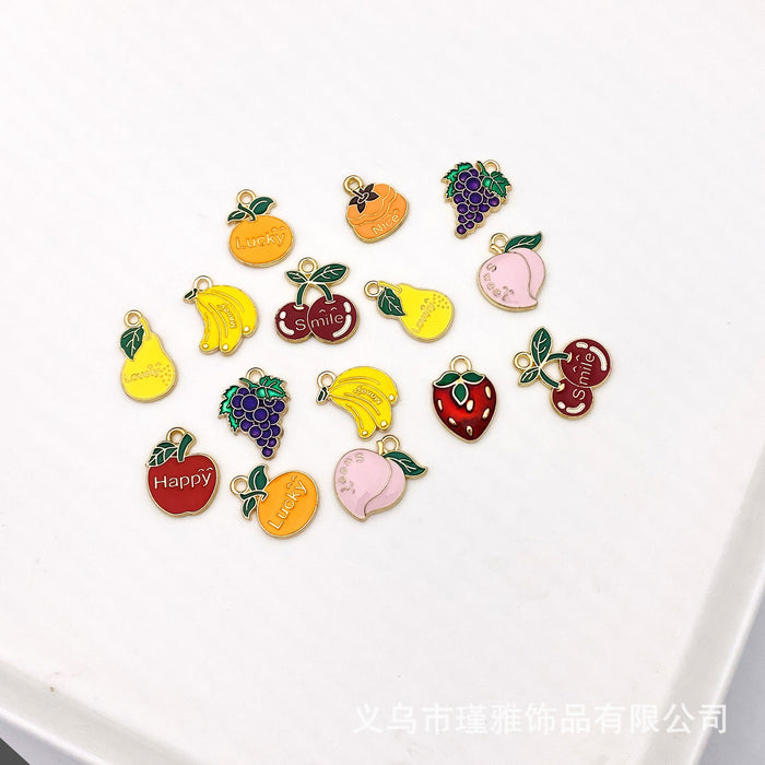Wholesale 10pcs Cute Cartoon Fruit Letter DIY Alloy Oil Dropping Earrings Pendant Keychain Pendant Hand Rope Jewelry Accessories