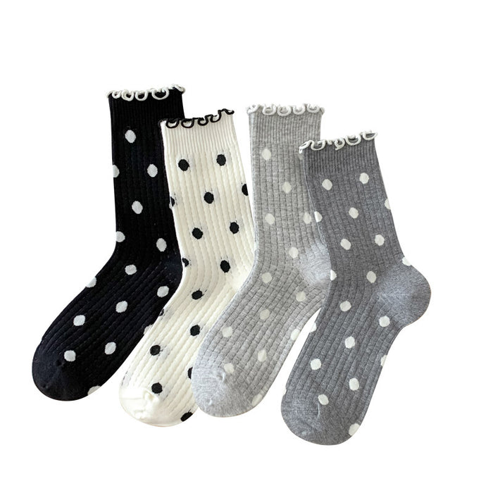 Wholesale Socks, polka dot versatile, mid tube socks, mesh stacking socks, cotton stacking socks, individually packaged