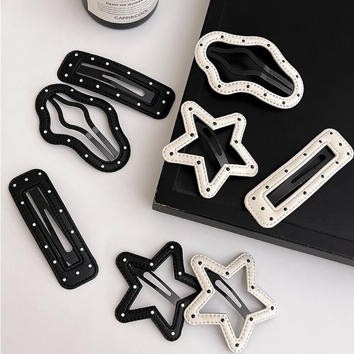 Wholesale Black and White Polka Dot Leather Snap Clips for Kids ( Spring/ Summer)
