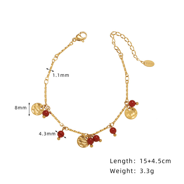 Wholesale Vintage sequined red agate bracelet with titanium steel gold-plated