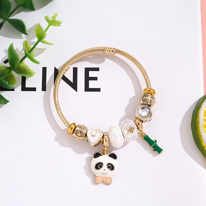 Wholesale Trendy Cartoon Panda Pendant Bracelet Stainless Steel Women' s Jewelry Gift Resale