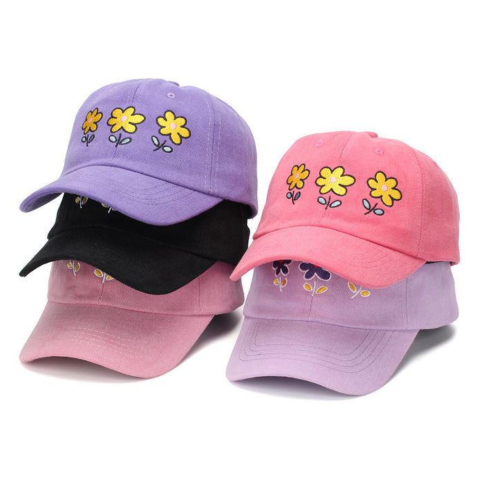 Wholesale Embroidered Flower Baseball Cap for Girls - Trendy Sun Hat with Curved Brim