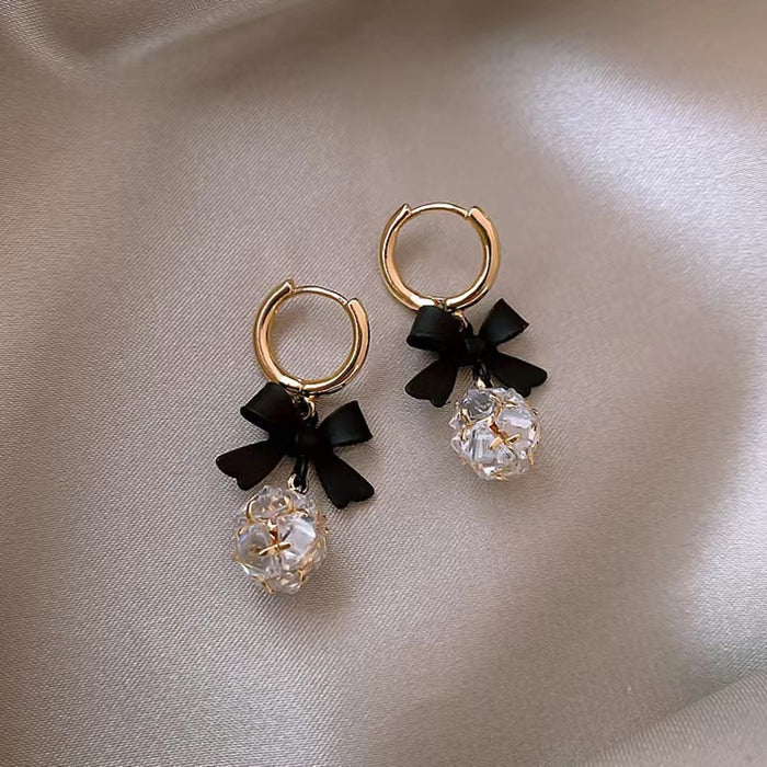 Wholesale Silver needle bow three-dimensional spherical earrings versatile retro earrings