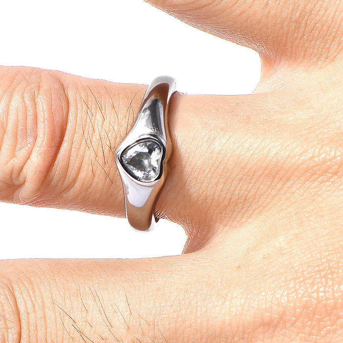 Wholesale Simple style titanium steel heart-shaped diamond ring for women,  light luxury fashion hand jewelry